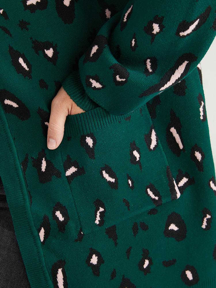 Leopard Super Soft Knit Pocket Jacquard Open Front Cardigan Female Product Image