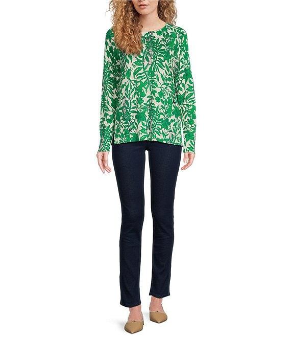 Lilly Pulitzer Salima Knit Leaf Print Crew Neck Bracelet Sleeve Ribbed Sweater Product Image