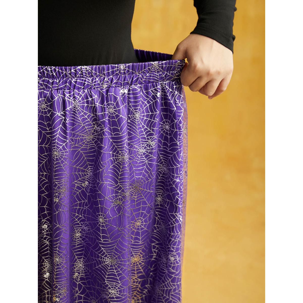 Plus Size Spiderweb Printed A-line Skirt Women BlueViolet Cocktail See through No stretch Side seam pocket Party Skirts BloomChic 10/M Product Image
