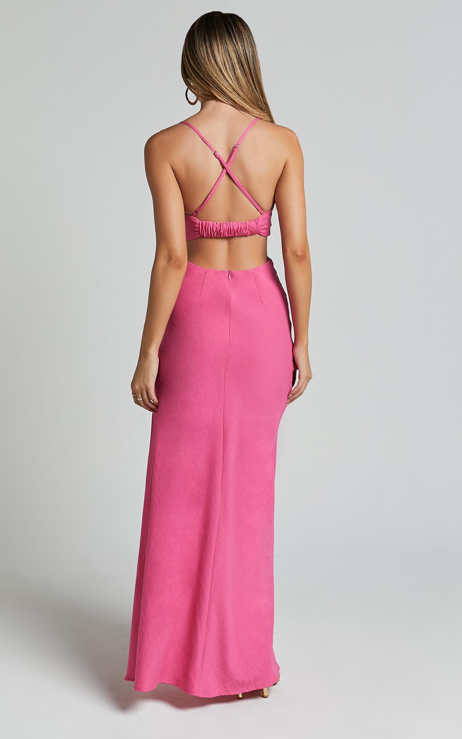 Reviena Maxi Dress - Cut Out Cowl Neck Dress in Hot Pink Product Image
