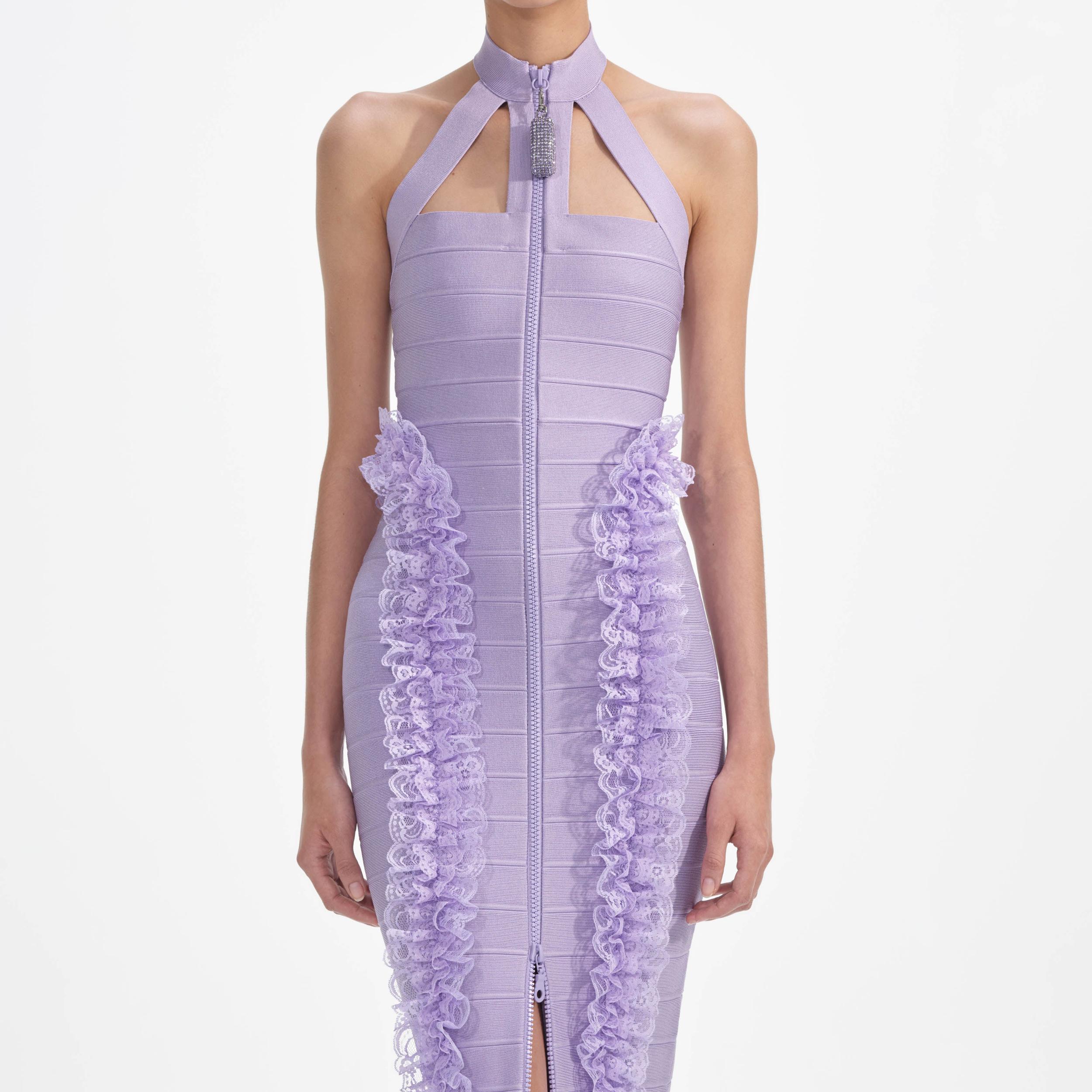 Purple Knit Zip Ruffle Maxi Dress Product Image