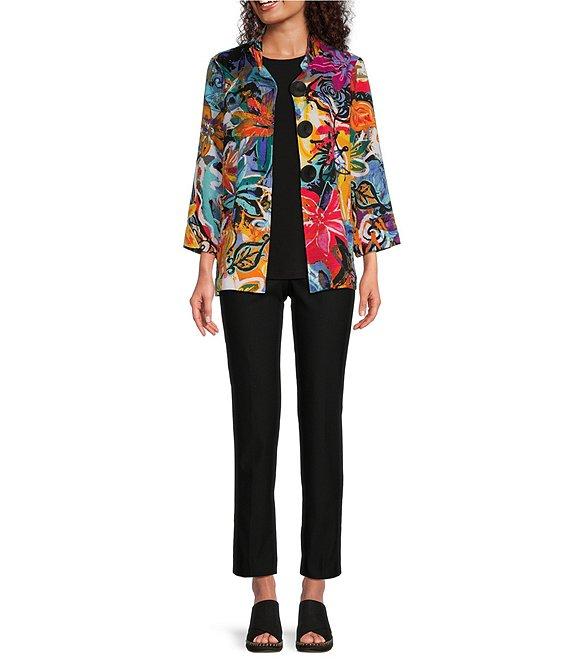 Ali Miles Abstract Floral Wire Collar 3/4 Sleeve Button Front Jacket Product Image