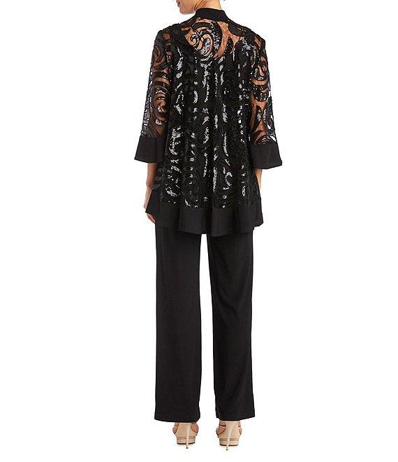 R & M Richards Swirl Sequin Scoop Neck 3/4 Sleeve Jacket 3-Piece Set Product Image