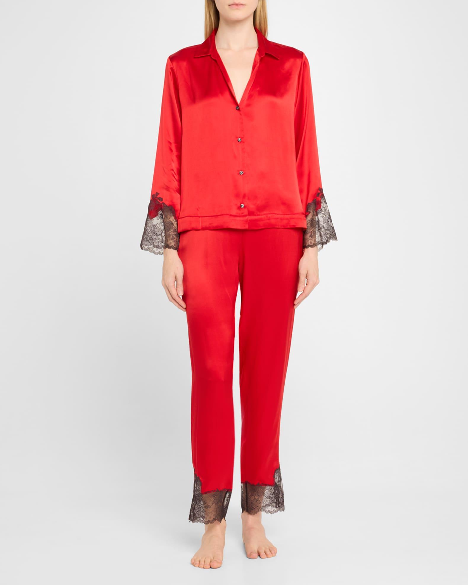 Lolita Cropped Lace-Trim Charmeuse Pajama Set Product Image