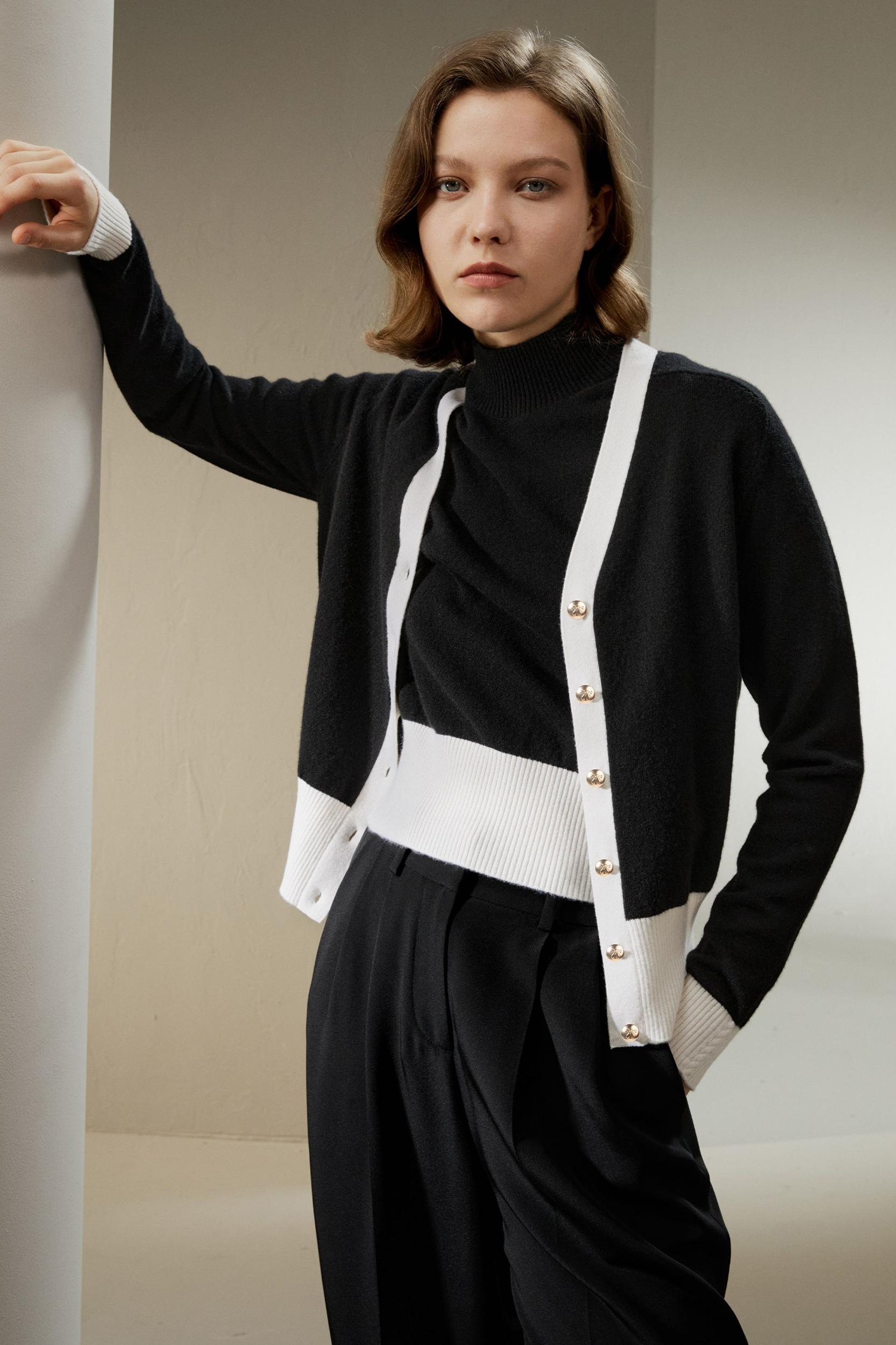 Gemini Cashmere Cardigan with Contrasting Hem Product Image