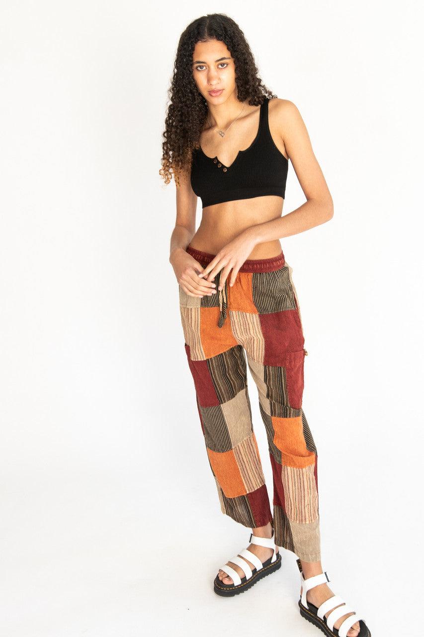 Rust Striped Patchwork Pants Product Image