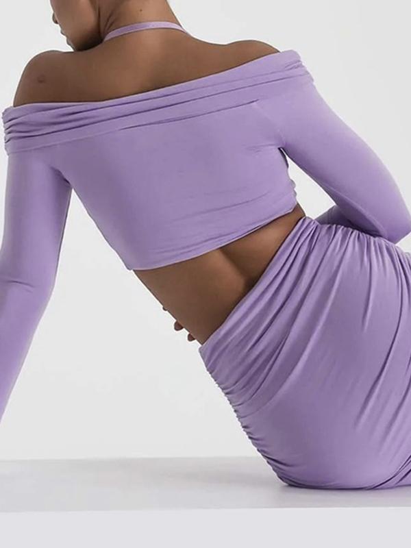 Solid Twist Front Halter Tee & Slit Maxi Skirt Set Product Image