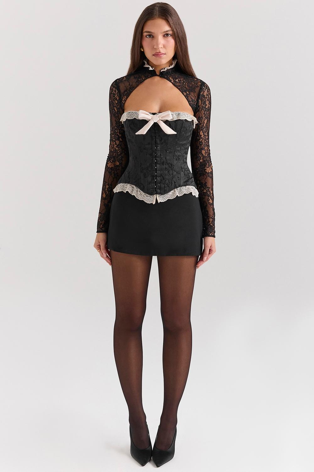 Perdita  black metallic jacquard corset & bolero - sale Product Image
