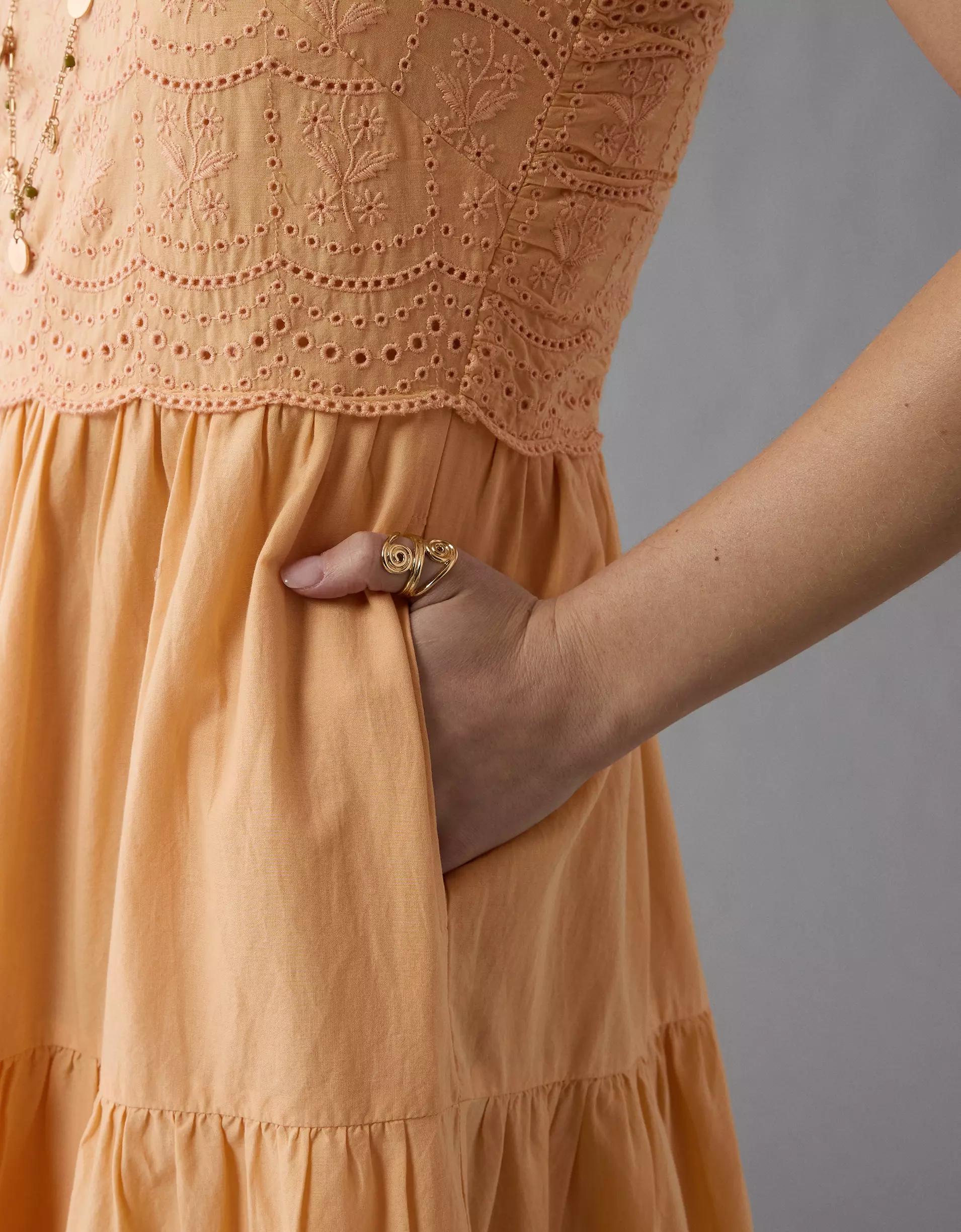 AE Scalloped Tiered Midi Dress Product Image