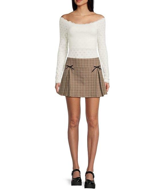 Evolutionary Pointelle Lace Off-The-Shoulder Long Sleeve Top Product Image