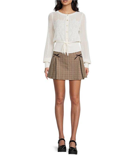 Evolutionary Pointelle Crew Neck Long Sleeve Button Front Sweater Product Image