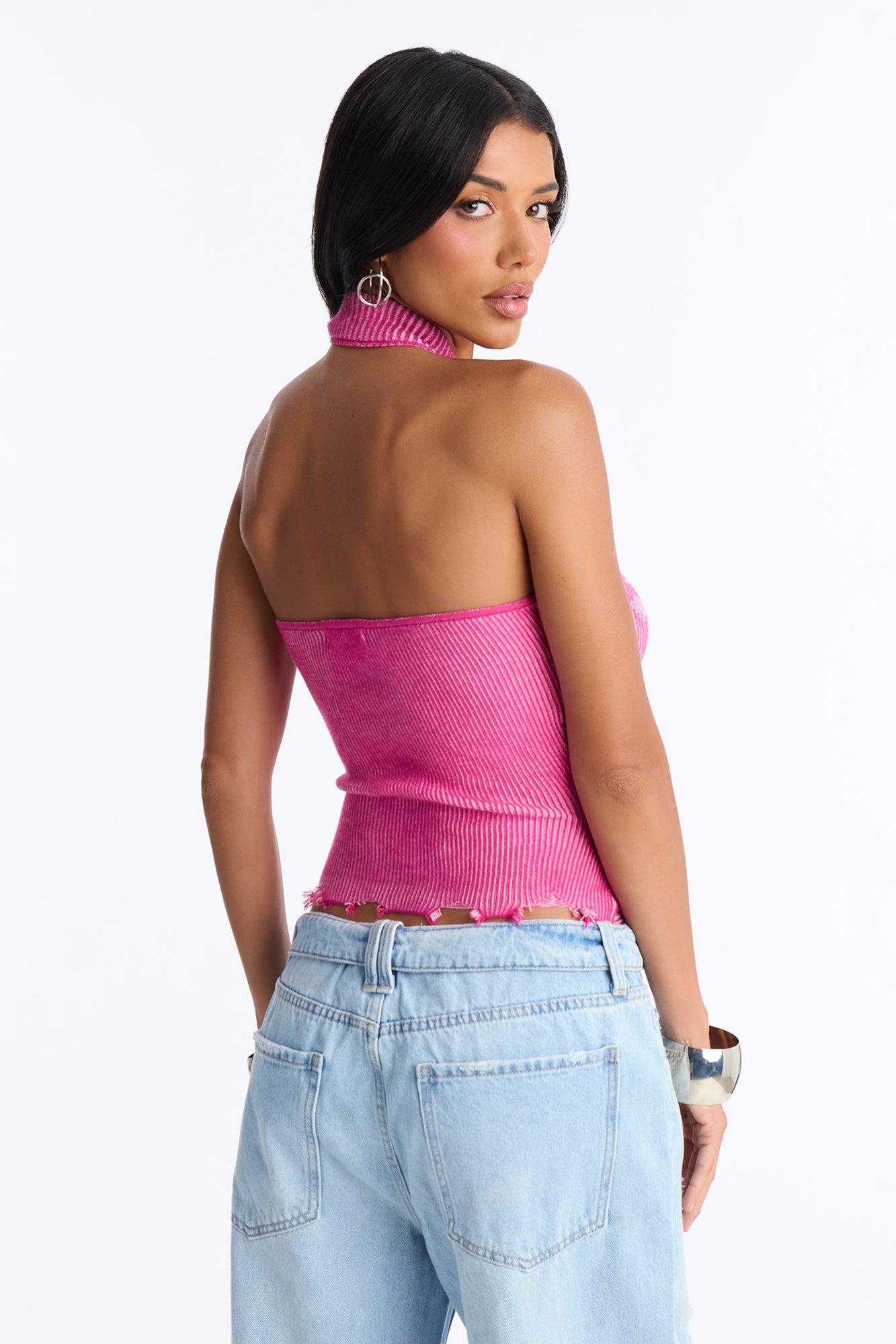 You're A Star Marled Sweater Halter Top - Pink/combo Female Product Image