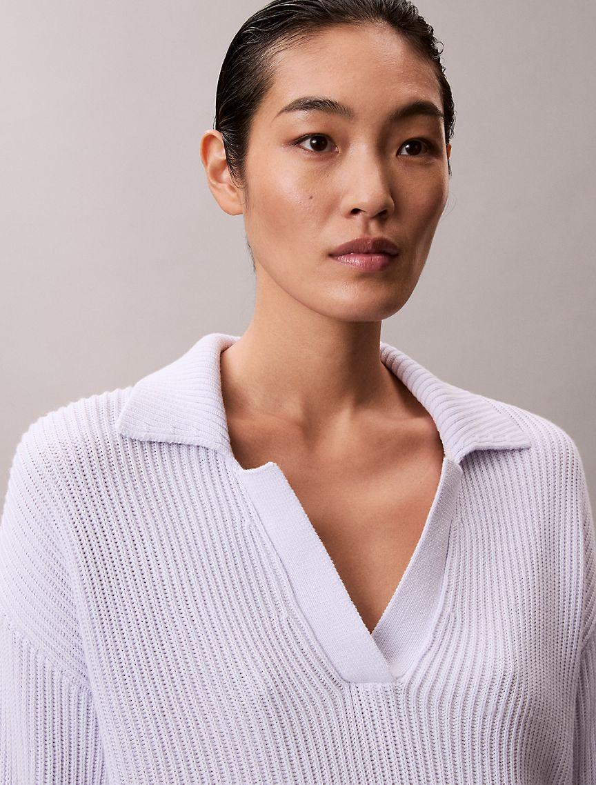 Smooth Cotton Relaxed Polo Sweater Product Image