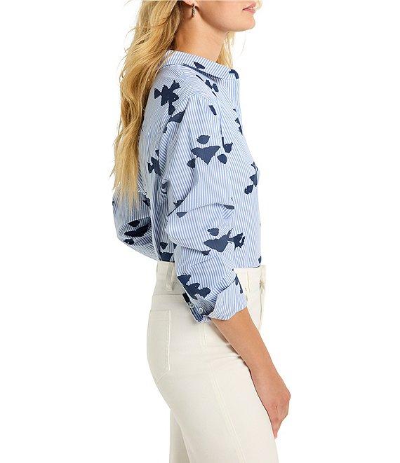 NIC + ZOE Woven Stamped Stripe Point Collar Long Sleeve Shirt Product Image