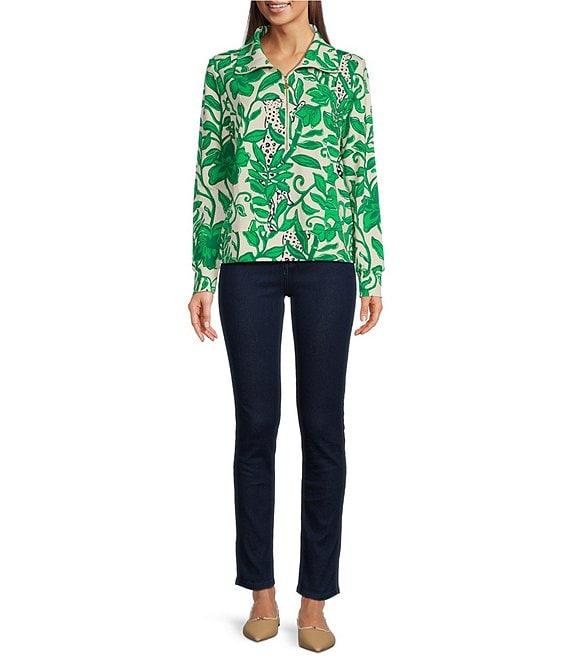 Lilly Pulitzer Eleni Luxe Terry Leaf Print Half Zip Long Sleeve Pullover Product Image