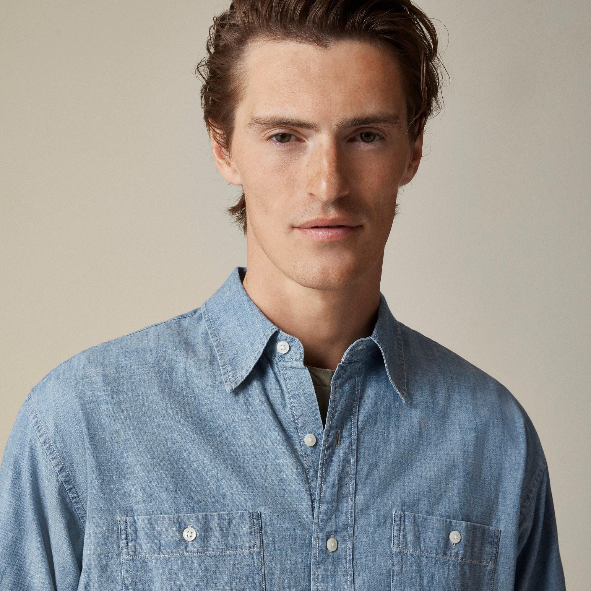 Giant-fit organic cotton chambray workshirt Product Image