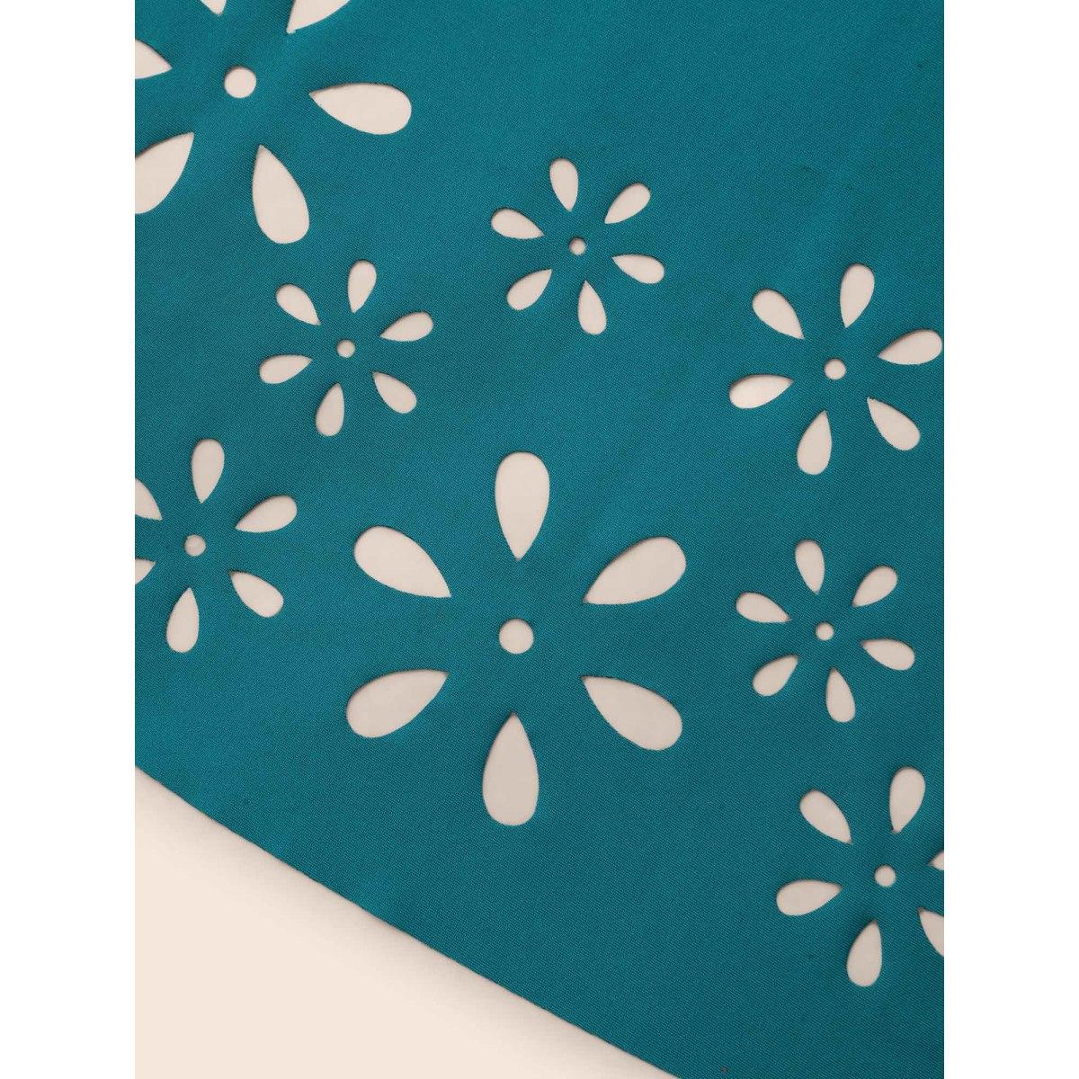 Plus Size Surplice Neck Belted Laser Cut Swim Dress Women's Swimwear Teal Beach Bodycon Overlap Collar High stretch Curve Swim Dresses BloomChic 14-16/1X Product Image