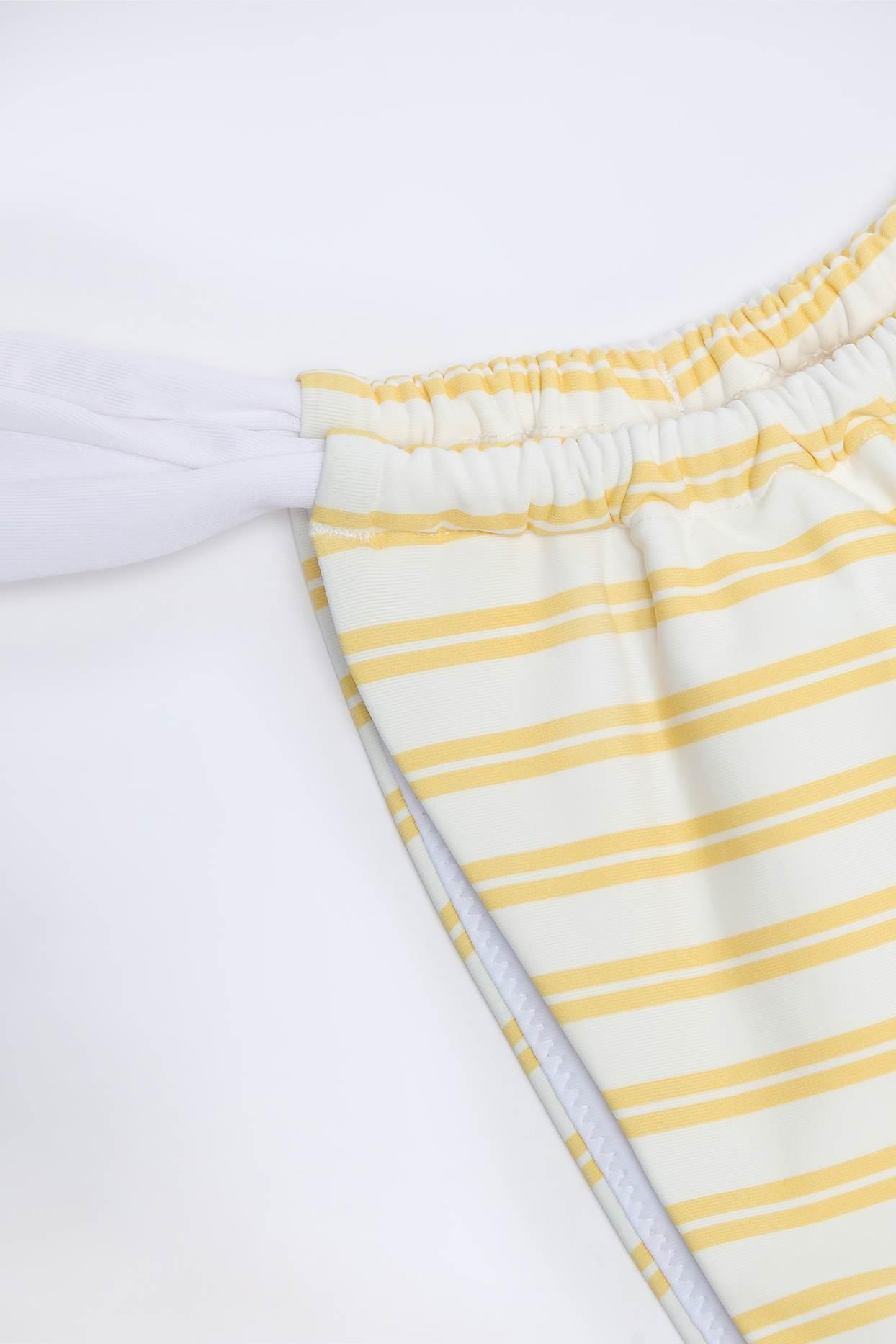 Ruched Cheeky Bikini Bottoms in Lemon Yellow Double Stripe Product Image