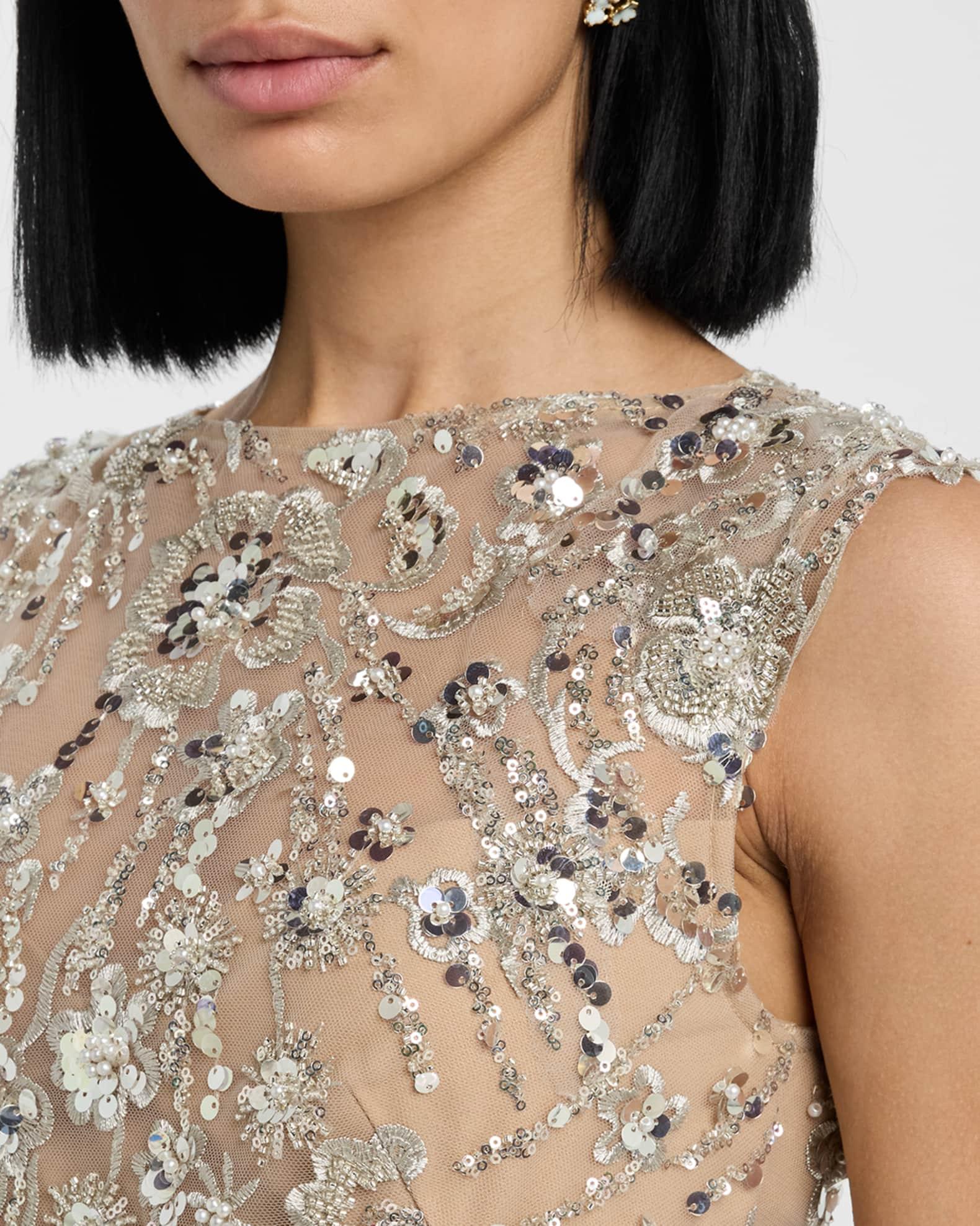 Violet Bead & Sequin Floral-Embroidered Gown Product Image