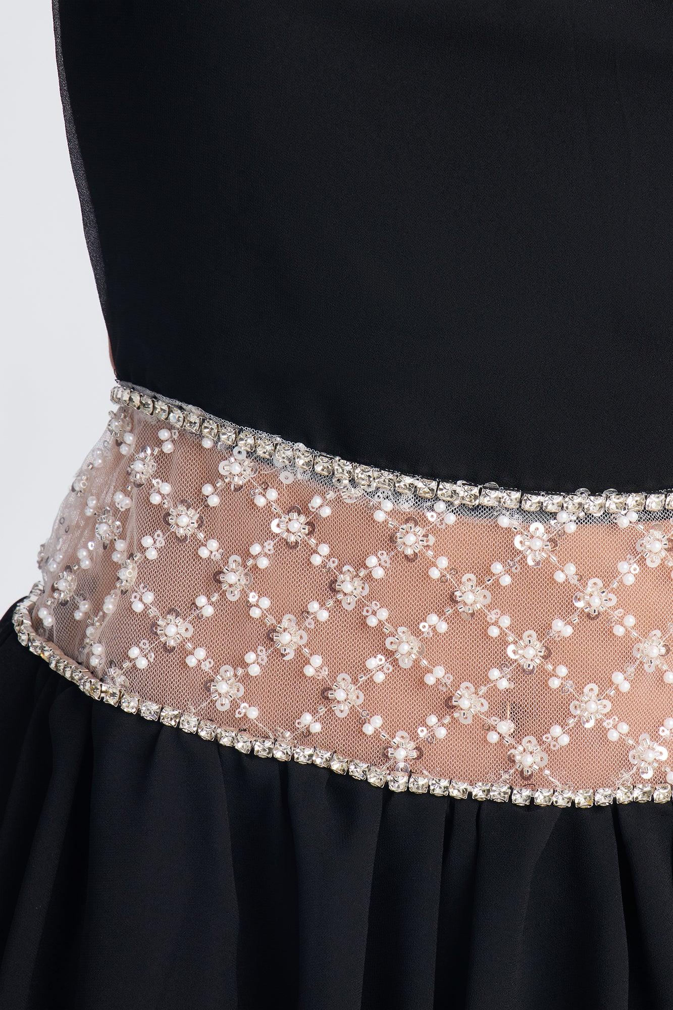 Stephanie Embellished Chiffon Mini Dress - Black Female Product Image