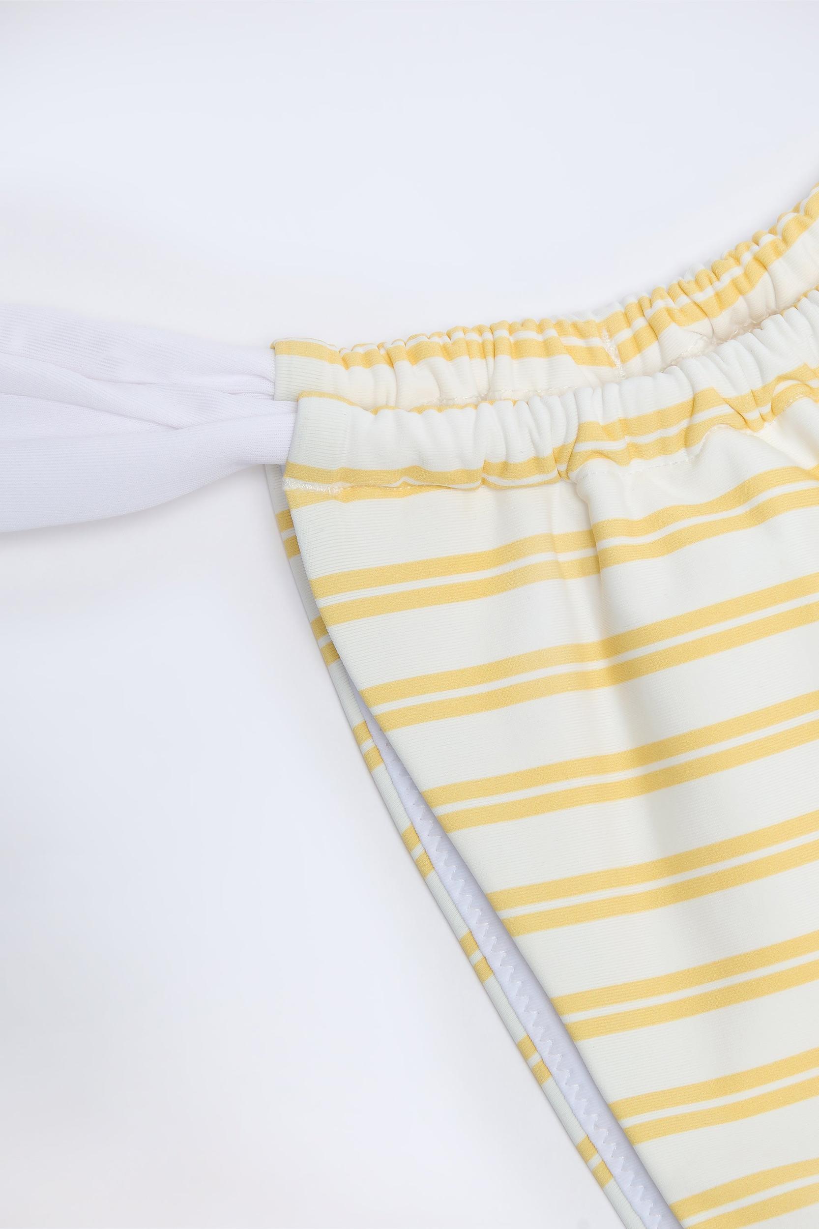 Ruched Cheeky Bikini Bottoms in Lemon Yellow Double Stripe Product Image