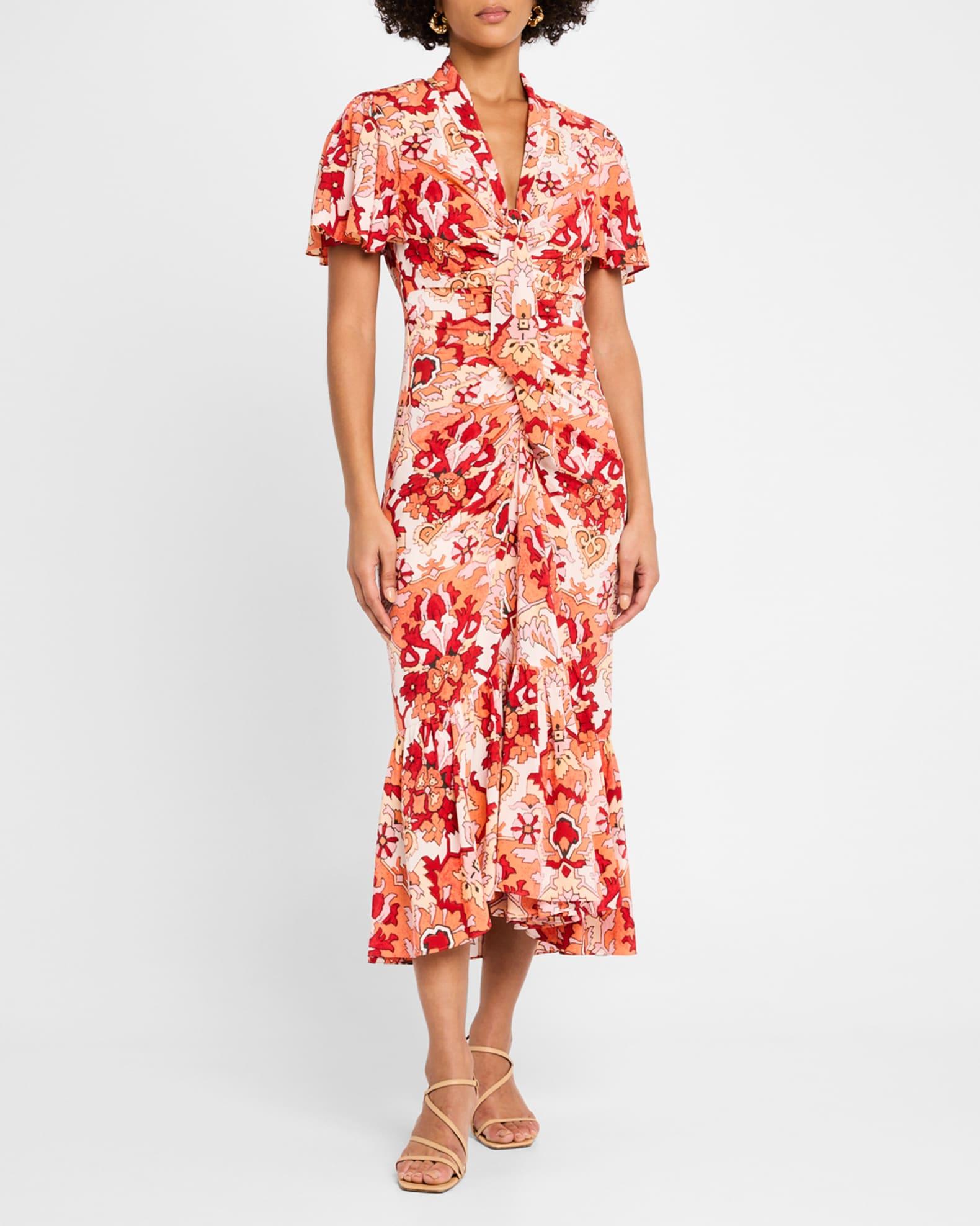 Peeta Ruched Damask Midi Dress Product Image
