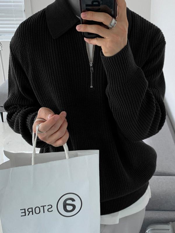 Men's Knit Half Zip Lapel Sweater Product Image