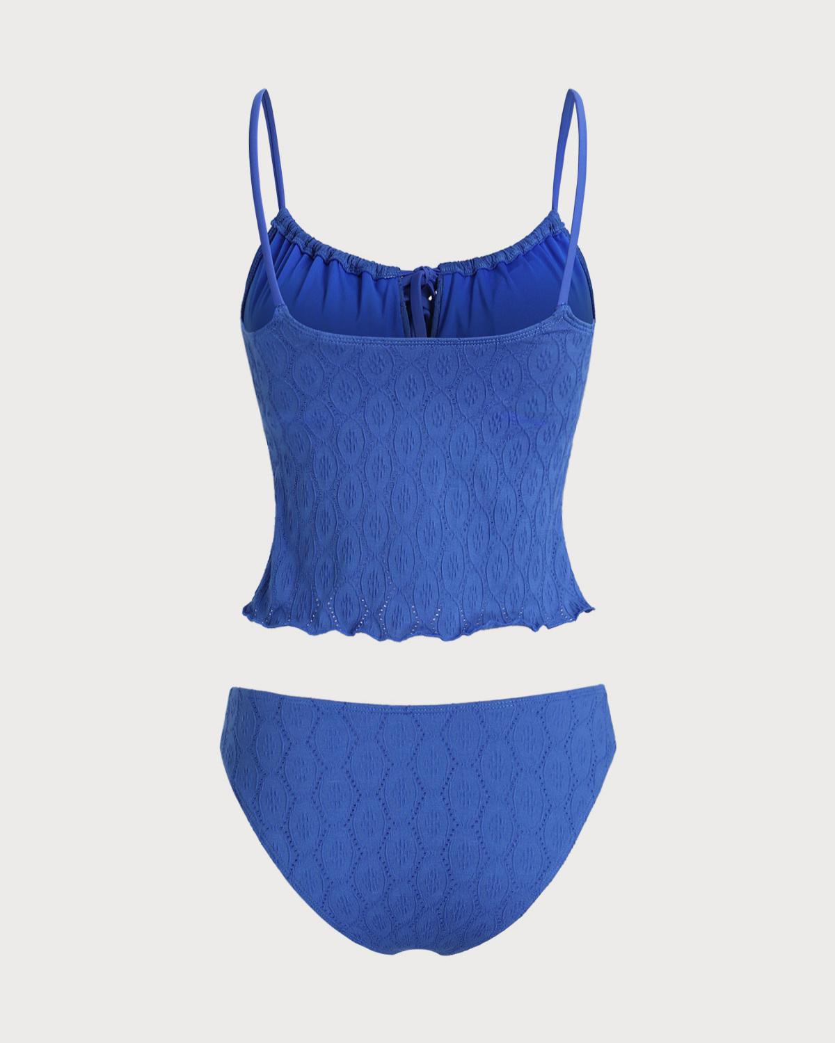 Blue Ruched Tie Tankini Swimsuit Product Image