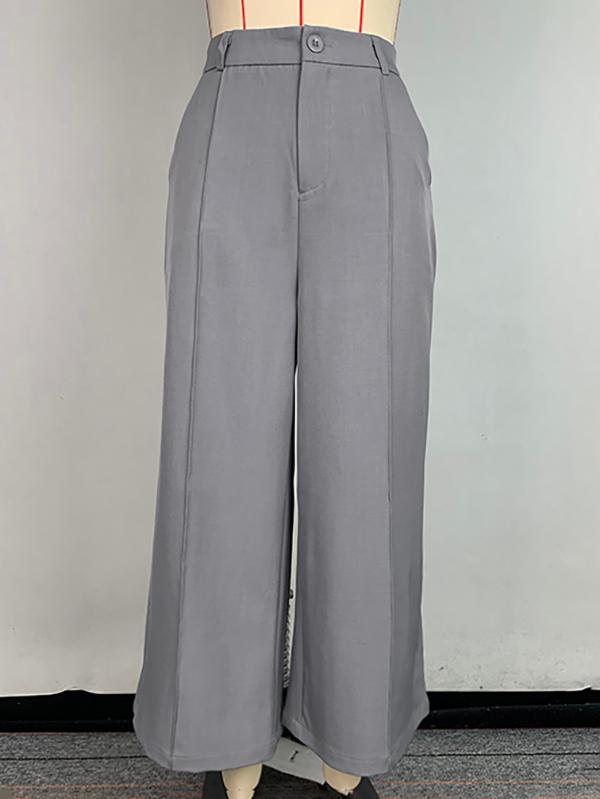 Loose Wide Leg Pockets Solid Color Ninth Pants Trousers Product Image