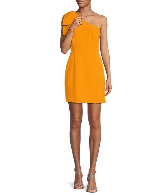 Gianni Bini Deliah One Bow Shoulder Sleeveless Sheath Crepe Mini Dress Product Image