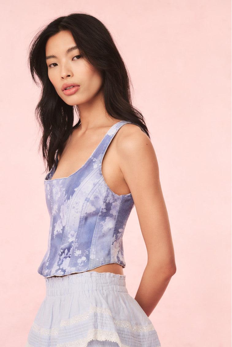 Emika Floral Denim Bustier Top Product Image