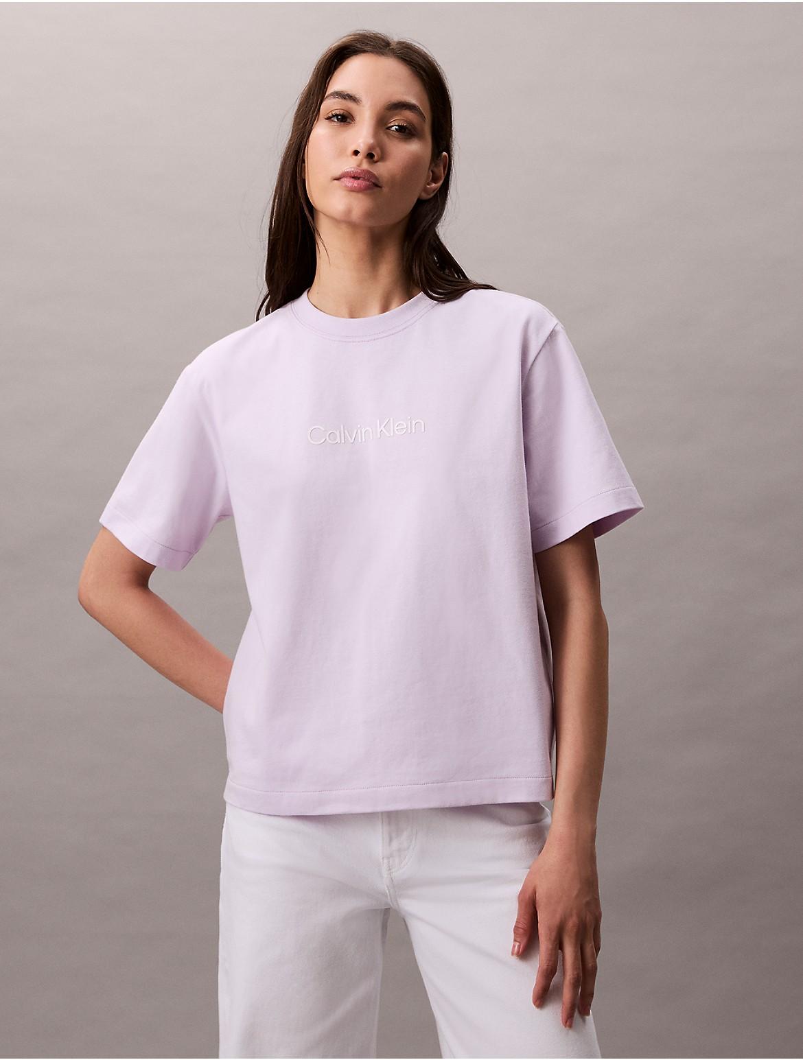 Calvin Klein Womens Standard Logo Boxy Fit Crewneck T-Shirt - Purple Product Image
