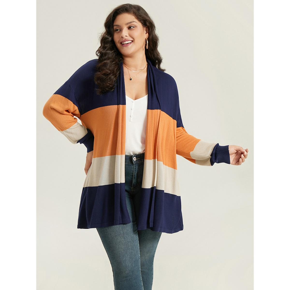 Plus Size Supersoft Essentials Colorblock Contrast Cardigan Multicolor Women Casual Loose Long Sleeve Dailywear Cardigans BloomChic 30/6X Product Image