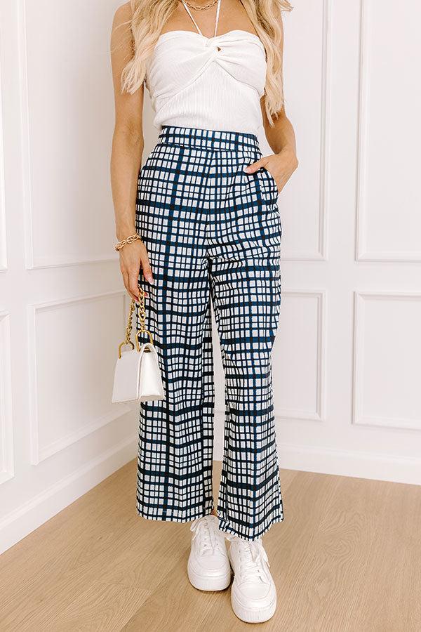 The Madison High Waist Plaid Pants in Navy Product Image