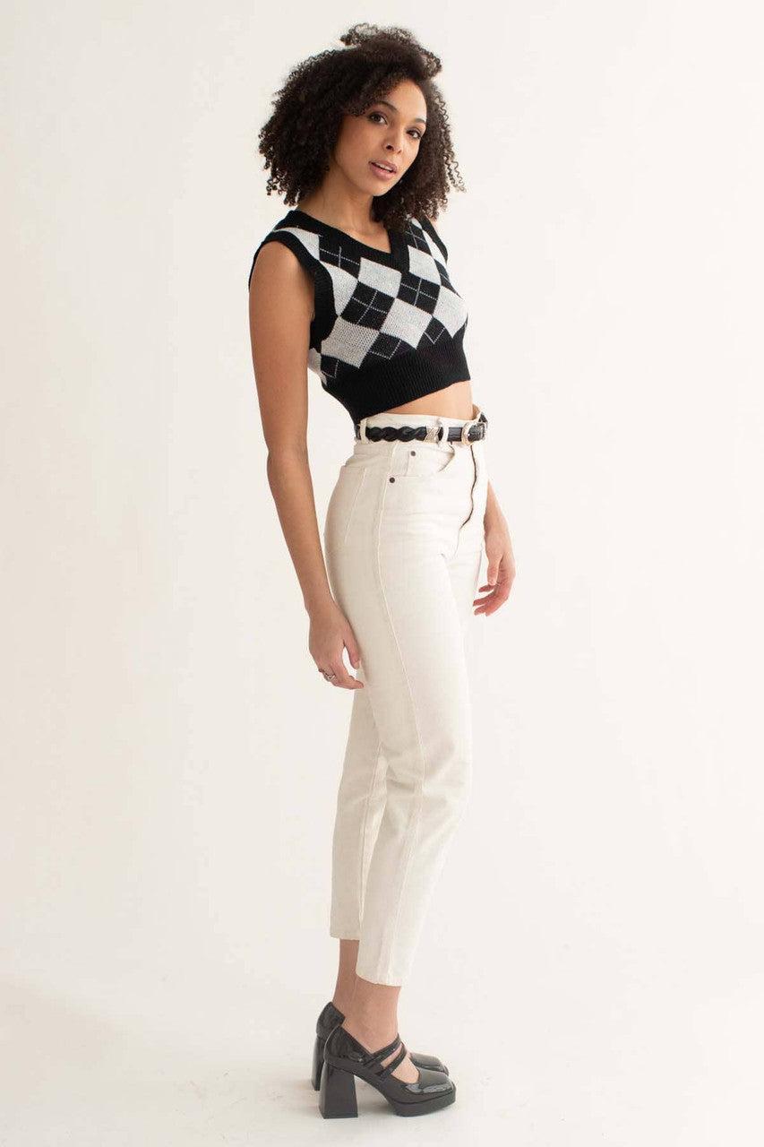 Black Argyle Shrunken Sweater Vest Product Image