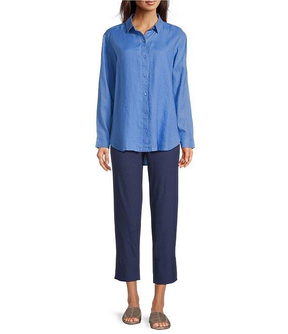 Eileen Fisher Petite Size Organic Handkerchief Linen Classic Collar Long Sleeve Shirt Product Image