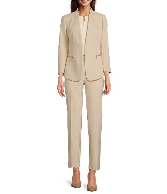 Anne Klein Stretch Zip Pocket Collarless Wrist Length Sleeve Blazer Jacket Product Image