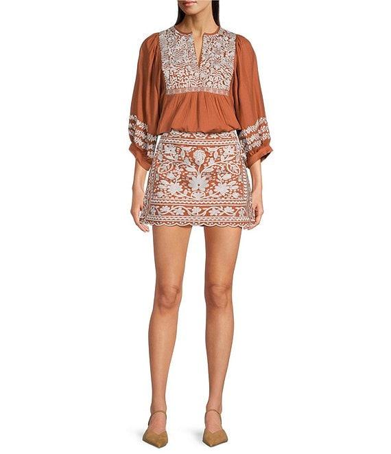 J.Marie Kennedy Floral Embroidered High Rise A-Line Mini Skirt Product Image