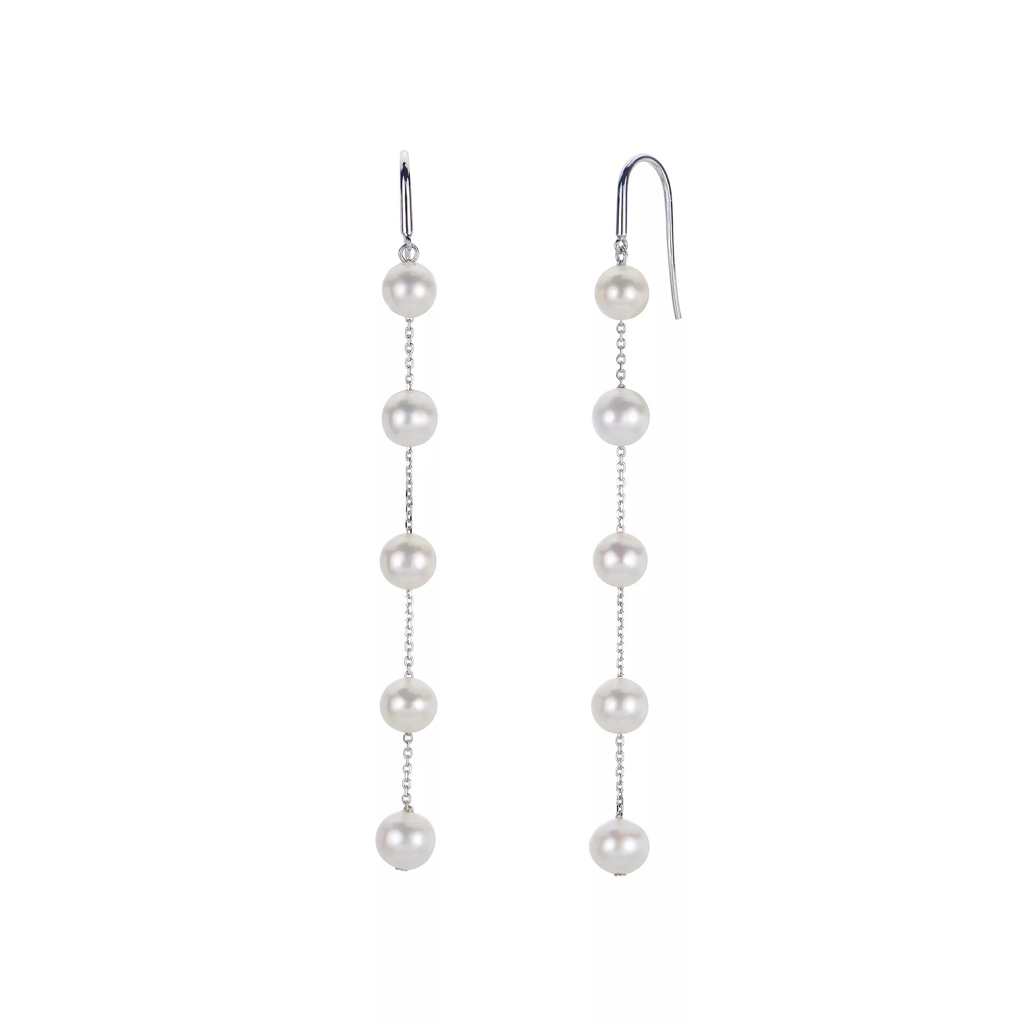 PearLustre by Imperial Sterling Silver Freshwater Cultured Pearl Station Linear Drop Earrings, Women's Product Image