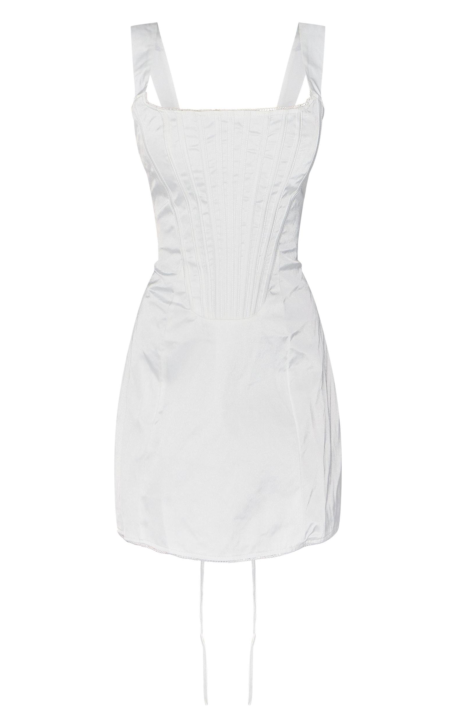Premium White Woven Square Neck Lace Back Corset Dress Product Image