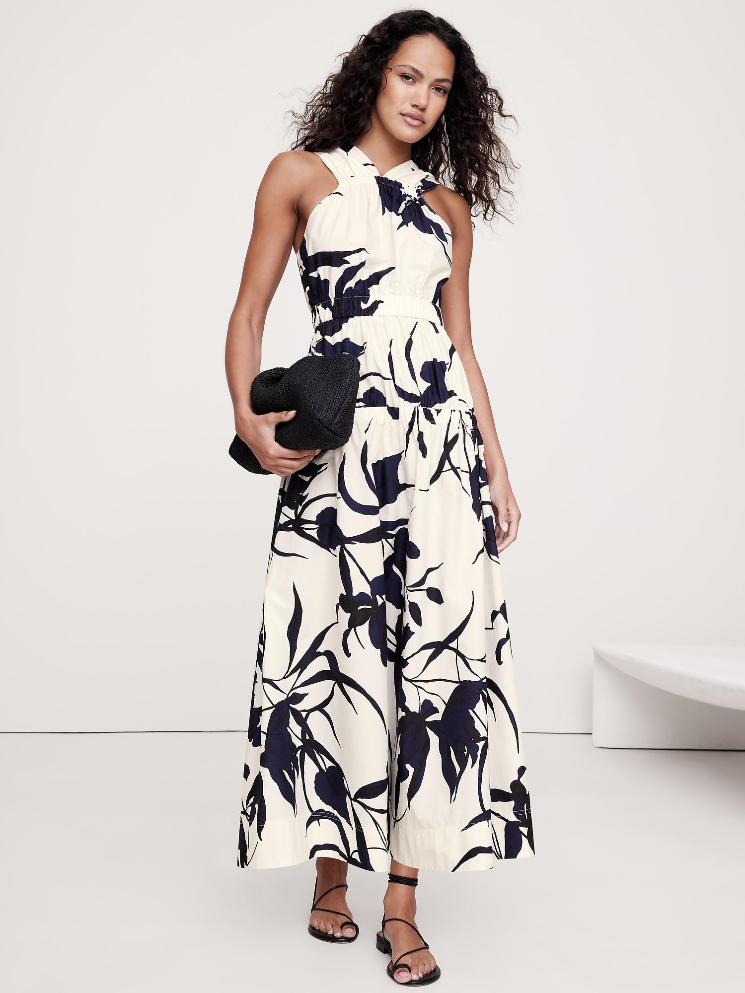 Cotton Poplin Ruched Drop-Waist Maxi Dress Product Image