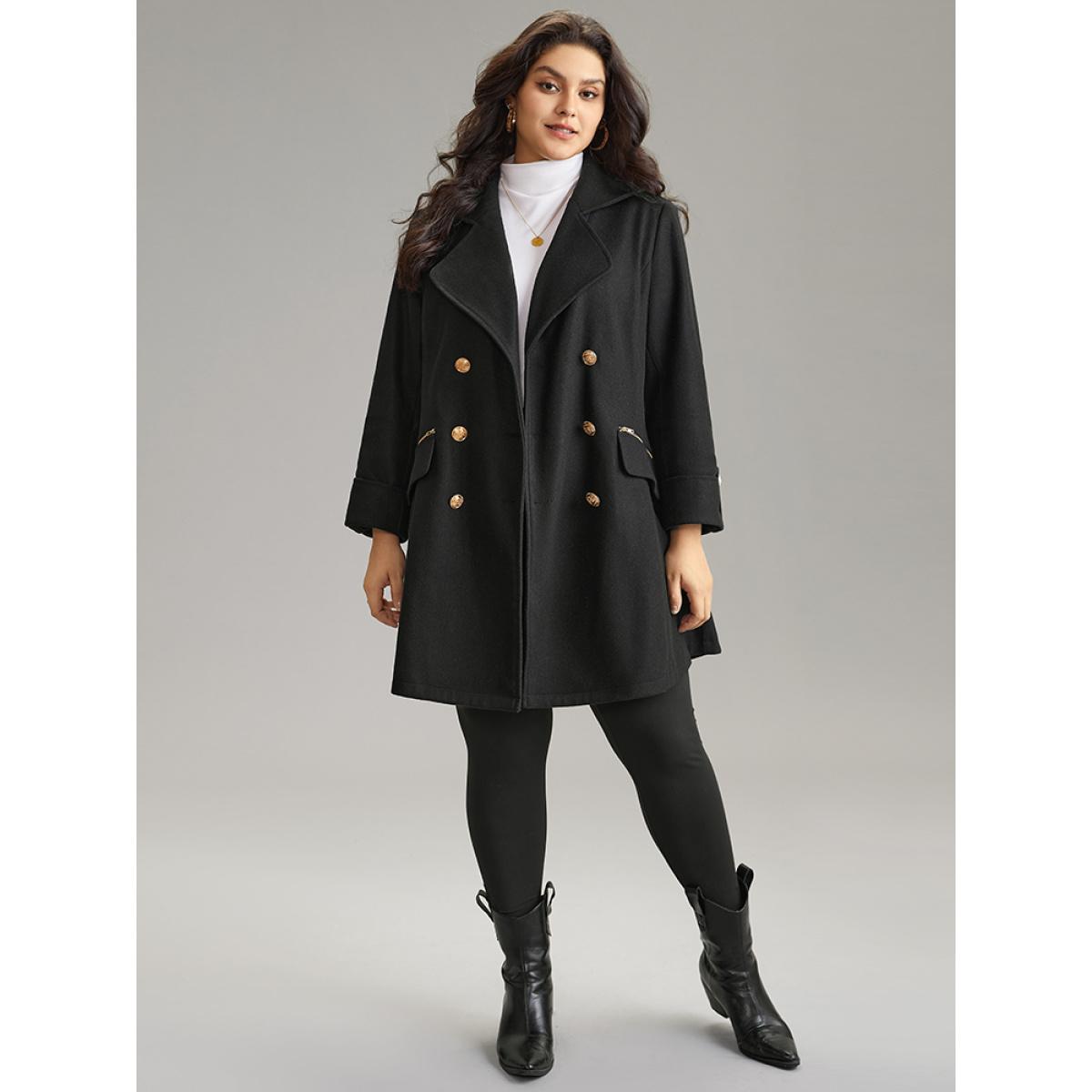 Plus Size Lapel Collar Zipper Double Breasted Coat Women Black Casual Lined Ladies Dailywear Winter Coats BloomChic 22-24/3X Product Image