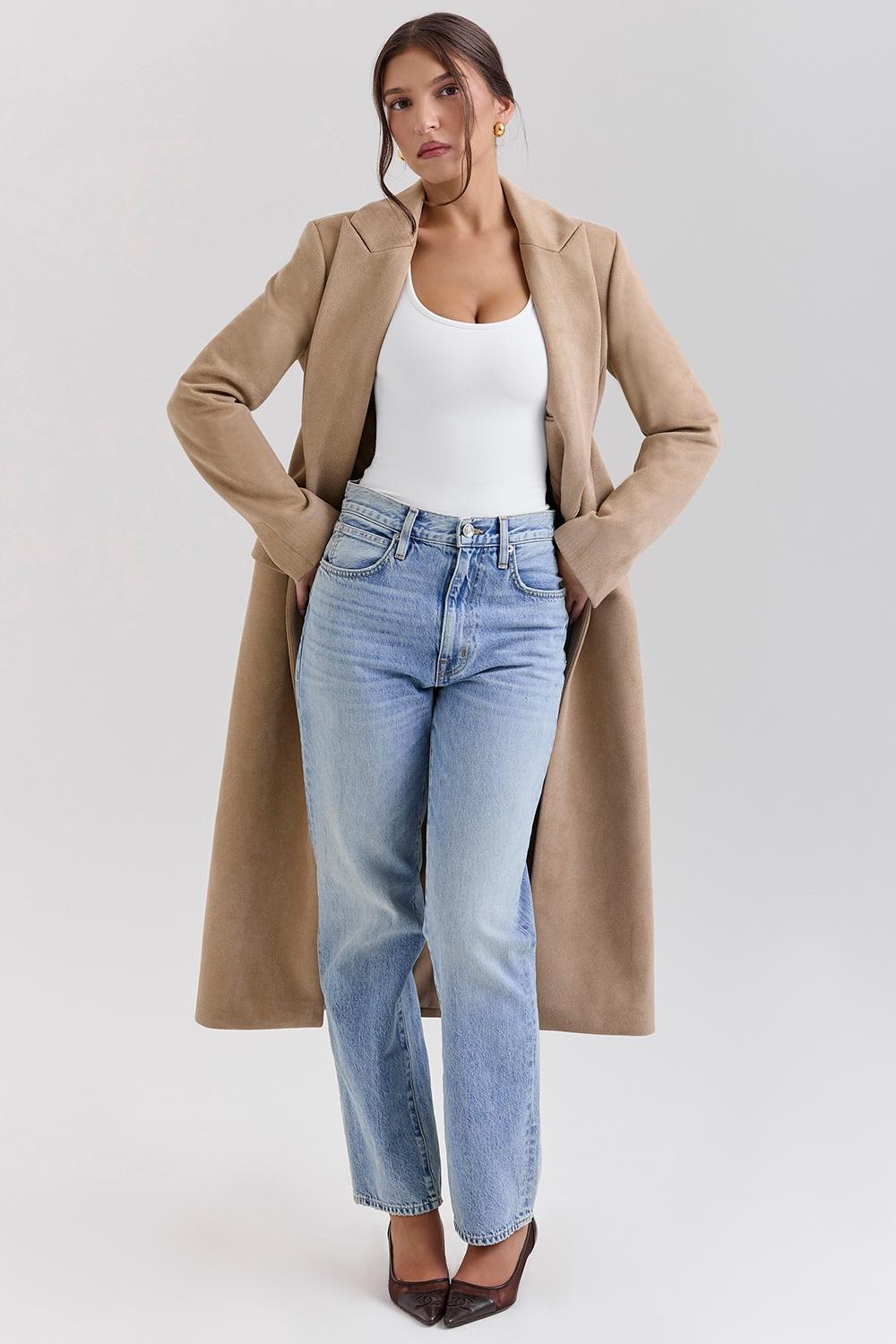 Remi  camel single breasted long coat Product Image