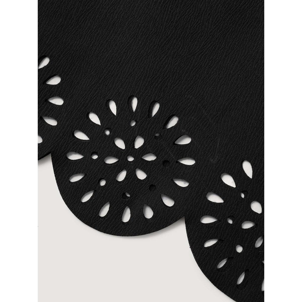 Plus Size Scalloped Hem Laser Cut Wide-Leg Pants Women Black Leisure Wide Leg Mid Rise Casual Pants BloomChic 22-24/3X Product Image