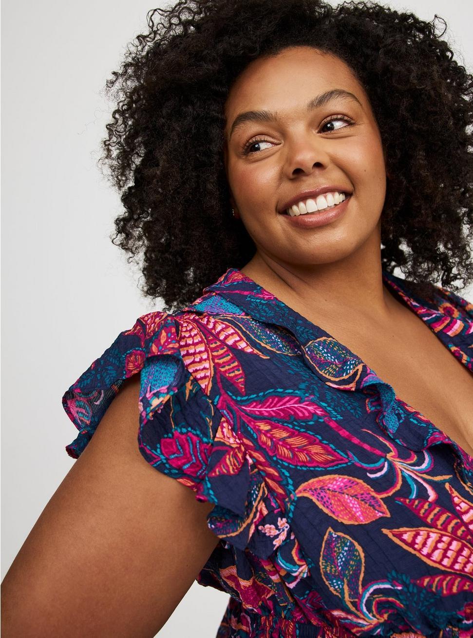 Ruffle V-Neck Tie Front Blouse Product Image