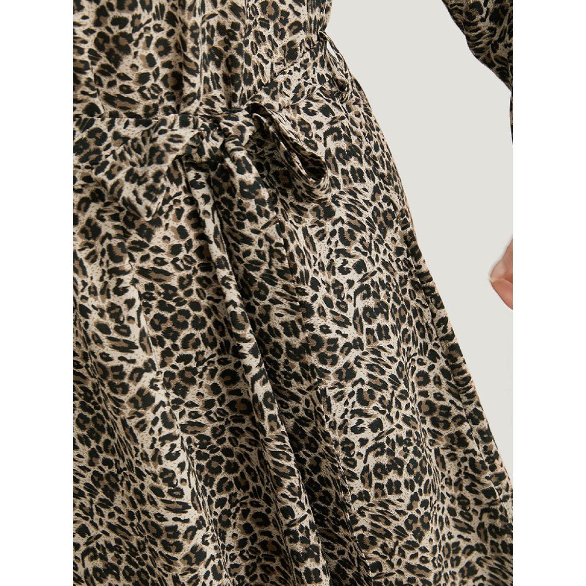 Plus Size Leopard Print Belted Notched Pocket Dress Leopard Women Vacation Belted Notched collar Elbow-length sleeve Curvy Knee Dress BloomChic 30/6X Product Image