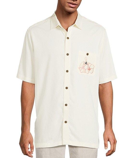 Caribbean Beach Bar Embroidery Short Sleeve Woven Shirt Product Image