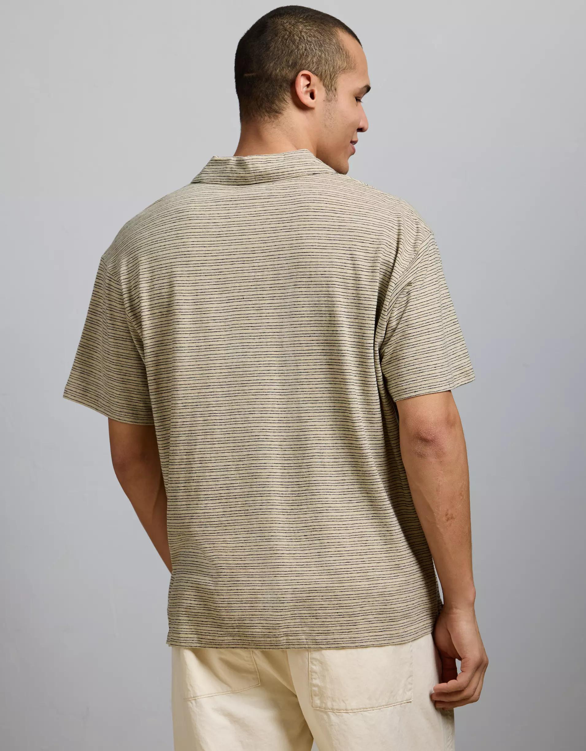 AE77 Premium Linen-Blend Polo Shirt Product Image