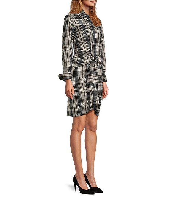 Antonio Melani Odessa Button Front Long Sleeve Collared Neck Tie Front Shirt Dress Product Image