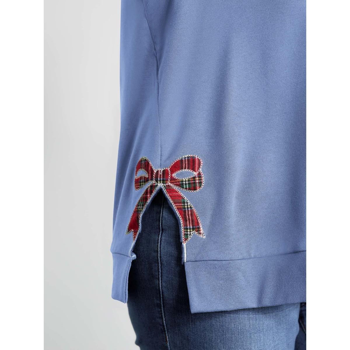 Plus Size Merry Applique Embroidery Sweatshirt Women Skyblue Playful Contrast Round Neck Casual Sweatshirts BloomChic 26/4X Product Image